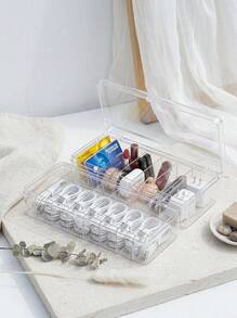 1pc Desktop Cable Management Organizer Box, Compartmentalized Charging Cable, Earphone, Makeup, Stationery, Phone, Toy Storage Box, Detachable Lipstick & Jewelry Box - White - View 1