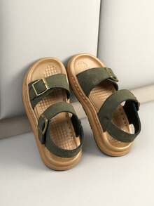 1 Pair Children's Fashion Sandals, Hook And Loop Rubber Non-Slip Soles, Outdoor Beach Shoes, Suitable For 3-12 Years Old - Khaki - View 3
