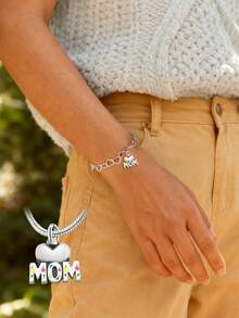 1pc 925 Sterling Silver Heart MOM Beaded DIY Bracelet, Exquisite Gift, Back To School Essential For Students, Backpack Accessory For Teenagers And College Students, Affordable Student Jewelry - Style 5 - View 3