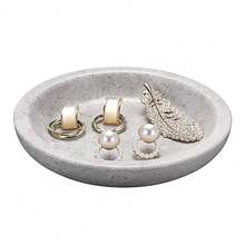 Tray Natural TraVe..Rtine Trinket Dish Entry Table Nightstand Organizer Bowl Decorative Round Ring Holder For Necklace Earrings Candles Key Plate Home Decor - Gray - 查看 1
