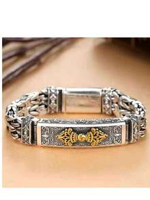 1pc Men's Vajra Bracelet, Hip Hop Style - Silver - View 1