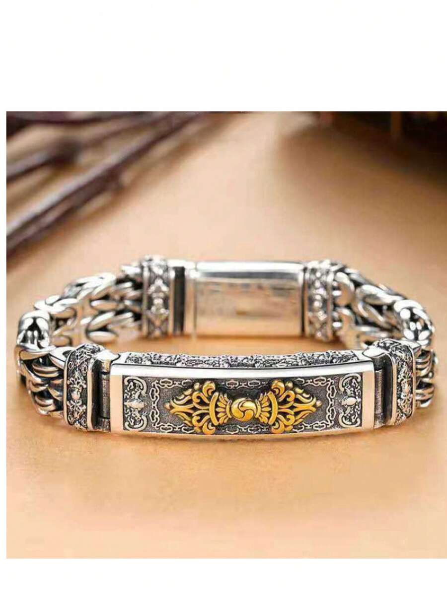 1pc Men's Vajra Bracelet, Hip Hop Style - Silver - View 1