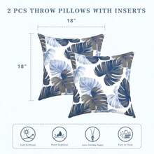 LVTXIII - Almohadas decorativas con insertos almohadas cuadradas de 18 x 18 pulgadas para cama sofá sofá y muebles de patio juego de 2 azul Monstera - Hojas grandes - Ver 3