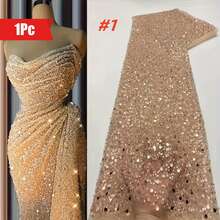 Vải ren lưới Nigeria chất lượng cao năm 2026, thêu hạt cườm và đính sequin kiểu Pháp châu Phi, thích hợp làm nguyên liệu may váy cưới. - A - Xem 3