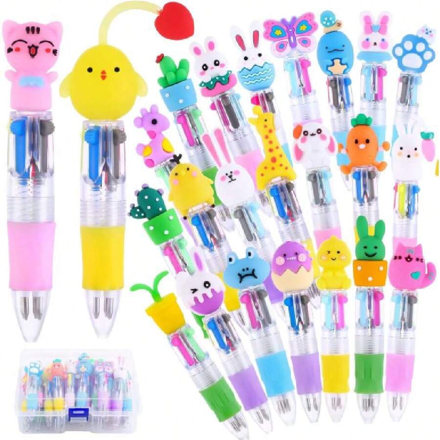 24PCS Easter Fun Pens 0.7mm Cute Bunny Egg Multicolor Ballpoint Pens Retractable 4 Colors In 1 For Easter Party Favors Basket Stuffers School Supplies Students Rewards,42873347 - Dark Grey - View 1