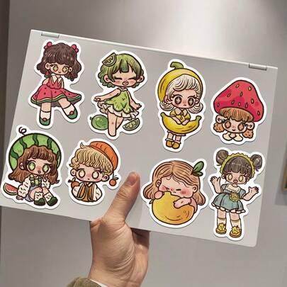 50pcs Retro Fruit Girl Sticker Set, Decorative For Phone Case, Laptop, Planner, Scrapbook, Envelope, Stationery, Back To School Gift Stickers Scrapbook Supplies Funny Stickers