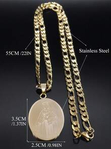 男士圣母玛利亚项链，不锈钢吊坠项链，珠宝礼品 - 金色 - 查看 6