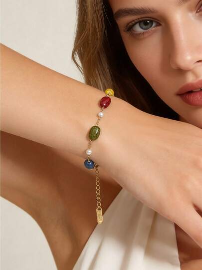 VceTd 1 chiếc vòng tay hạt cườm nhiều màu sắc kiểu Bohemian bất đối xứng, vòng tay mùa xuân/hè đầy màu sắc cho kỳ nghỉ, dây chuyền nhẹ, vòng tay thời trang quyến rũ, phù hợp để đeo hàng ngày hoặc đi nghỉ mát.