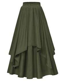 Women Halloween European American Style Irregular Mid Length Skirt Elastic Waist Half Skirt  Cross Border Hot Selling - xanh quân đội - Xem 11