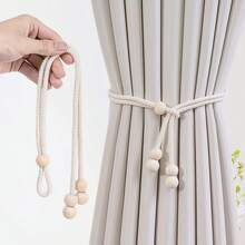 1pc/2pcs Bohemian Style Window Curtain Tie Back Rope, Wood Bead And Tassel Curtain Tie, Home Decor For Living Room, Bedroom, Kitchen - Small Wooden Beads - View 1