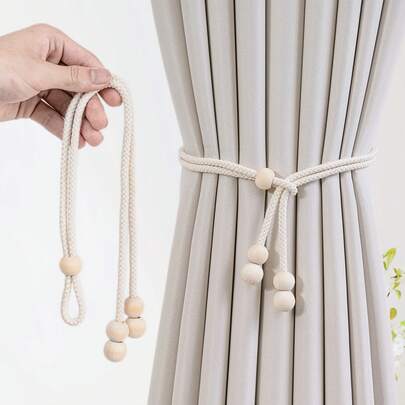 Dây buộc rèm cửa sổ phong cách Bohemian (1/2 chiếc), dây buộc rèm bằng hạt gỗ và tua rua, trang trí nhà cửa cho phòng khách, phòng ngủ, nhà bếp.