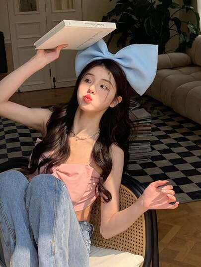 1pc Vertical Bow Headband, Fashion Korean Style Versatile Hair Accessory For Photo Shoot