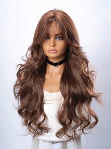 28-Inch Long Synthetic Wig Featuring A Natural Wavy Style In A Stunning Brown. Middle Part Design , It Is Crafted From Heat-Resistant Fiber To Ensure Durability. This False Hairpiece Is Perfect For Ms Daily S Perfect For Daily Use, Offering A Natural And Re Use, Offering A Natural And Realistic Appearance That Mimics It Is Also A Gift For Women. - Brown - View 4