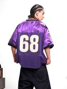 Camiseta casual unisex con gráfico de letras MT99, estilo hip hop de fútbol, chic callejero - Morado - Ver 3