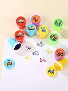 10/20pcs Car-Themed Stamps, Including Garbage Truck Seals, Construction Vehicle Self-Sealing Stamps, And Ink Dumping Truck Plastic Stamps, Suitable For Birthday Gifts, Zoos, And Teachers. - Multicolor - View 9