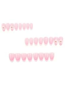 Enhance Your Elegance, Fashionable Fake Nails, 24pcs Almond-Shaped Manicure, Pink Nail Plates For Girls, 1pc Jelly Gel + 1pc Nail File - Multicolor - View 4