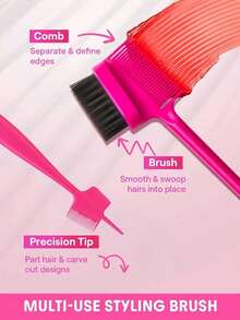 1PC Double Sided Edge Control Brush, 3-In-1 Styling Tool With Boar Bristles For Smooth Baby Hair And Eyebrows, Professional Hair Edge Brush For Natural Hair Styling, Anti-Frizz Grooming Kit For Women Girls, Travel Friendly Hair Accessories For Daily Use,Christmas Gift,Hair Tools,Hair Items,Travel Essential,Travel,Barber,Hairstylist,Barber Accessories,Valentine's Day,Hair Supplies,Hair Stylist,Barbershop,Salon,Vacation Essentials,Hair Products,Barbershop,Valentine's Gift,Travel Essentials For Women,Hair Stylist Tools - 玫紅色 - 查看 7