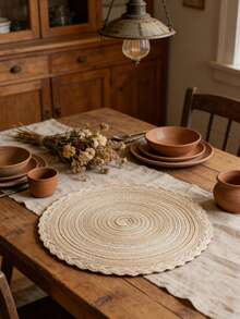 1/4/6pcs Bohemian Woven Round Placemats, Solid Color Woven Lace Tablemats, Non-Slip Pads, Home Kitchen Decor, Bowl Dish Cup Coasters, Suitable For Holiday Party Birthday Wedding Dinner, Multiple Colors Available - Multicolor - View 2