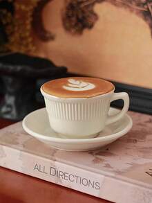 Bộ tách và đĩa cà phê màu trắng tinh khôi, tối giản, sang trọng, họa tiết sọc nổi, thích hợp cho pha chế latte art, uống nước văn phòng, cappuccino latte cao cấp, đĩa tráng miệng/trái cây thanh lịch, phù hợp cho nhà hàng, phòng khách, quán cà phê, tiệc tùng, làm quà tặng. - trắng - Xem 10