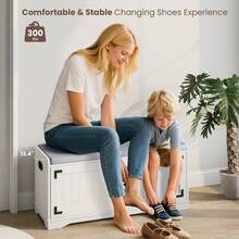 2-Tier Shoe Storage Bench, 39.4" W Shoe Bench With Padded Seat Cushion, Entryway Bench With Handles, 2 Doors, Adjustable Shelf For Living Room, Bedroom, Front Door, Hallway, Closet - White - White - View 6