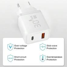 30W Fast USB C Charger,GaN Compact Type-C Charger,Compatible With Sumsung Galaxy S25, S24+, S24 Ultra, S23+, S23 Ultra, S22, Note20, A54, A53, Z Fold5, Fold4,For IPhone16 15 14, USB C Mains Adapter Charger - EU C Type Plug(220-240V) - View 6