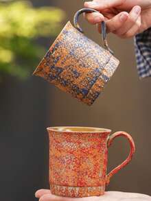 1pc 275ml Ceramic Cup, Household Office Guest Cup, Couple Cup, Hanging Ear Coffee Cup, Cola Cup, Cold Drink Cup, Breakfast Milk Cup, Beer Cup, Oatmeal Cup, Flower Tea Cup, Creative Crackle Glaze Ceramic Cup, Beverage Cup, Office Water Cup - Multicolor - View 10