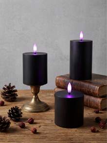 3pcs Flameless Candle Lights With Timer Remote Control, Battery Operated Black Purple Light, Suitable For Christmas, Halloween, Valentine's Day, Mother's Day, Gift, Birthday, Dining Table, Party, Holiday - Black - Purple Light Edition - View 3