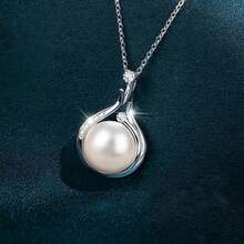 1件装女士时尚珍珠吊坠项链，大号珍珠项链 - 銀色 - 查看 4