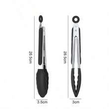 Black Kitchen Tongs,Heat-Resistant 600°F,Premium Silicone,Non-Stick Stainless Steel BBQ Cooking Grilling Locking Food Tongs, Non‑Slip & Non‑Scratch, For BBQ, Grill, Salad, Frying, Baking, Air Fryer,7-Inch / 9-Inch - 黑色 - 查看 10