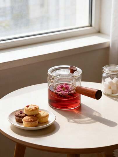 A Sophisticated Clear Teapot With Filter,Glass Tea Maker,1pc High Borosilicate Heat-Resistant Glass Teapot With A Side Handle,Suitable For Brew Tea,Hibiscus Flower,Detachable Infuser For Flower Tea,Loose Leaf Tea & Herbal Tea - Home, Restaurant, Camping And Office Tea Sets,Mothers Day Gift,Birthday Gifts,Wedding Items