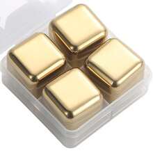 Premium Stainless Steel Metal Ice Cubes - Reusable Whiskey Stones Set With Ice Tongs For Quick Chilling Of Beverages - Golden Finish - 金色 - 查看 3