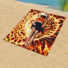 1件装酷炫火焰豹纹沙滩巾，时尚沙滩摄影必备披肩 - hj-76 - 查看 4