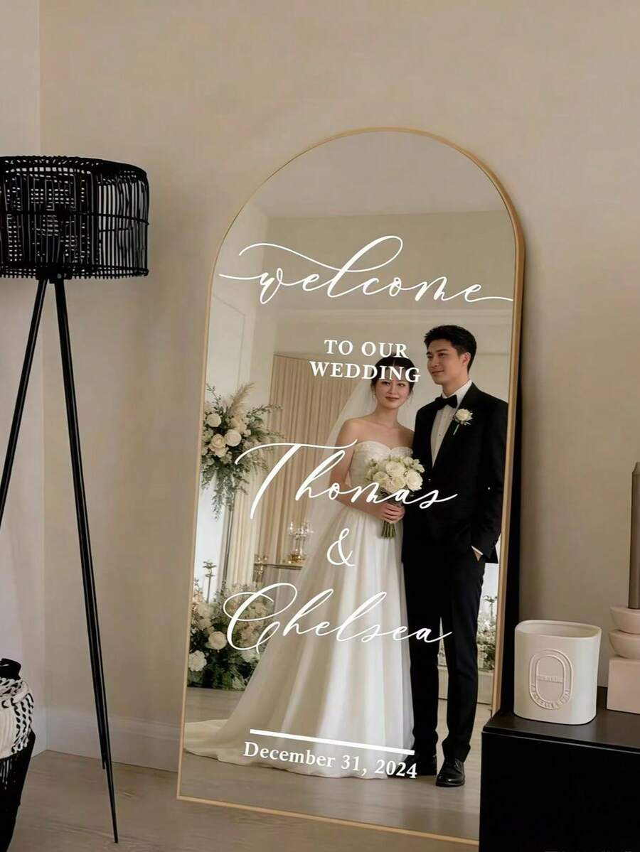 定制镜面贴纸婚礼座位表贴纸 - 婚礼装饰DIY贴纸 - 镜面座位表贴纸婚礼欢迎镜面贴纸 - 定制镜面字母贴纸 - 新婚快乐 - 婚礼装饰/现代婚礼欢迎牌/个性化新人姓名和日期 - 彩色 - 查看 1