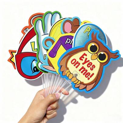 hoojojo 8Pcs Double-Sided Classroom Hand Signal Signs For Kids, Behavior Management Command Cards Teacher Classroom Management Tools, Educational Stationery School Supplies Teaching Aids Back To School