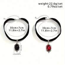 1 Red Gemstone Hip Hop  Punk Faux Ruby Pendant Necklace Set With Black And Red Gemstones - Red - View 5