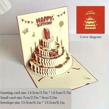6/1pc 3D Happy Birthday/Christmas Gift Card, Pop-Up Birthday Cake Card With Envelope, Christmas Invitation Card - Birthday Cake - View 11
