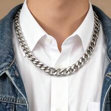 1件欧美极简金属粗链朋克风项链（女款） - 銀色 - 查看 2