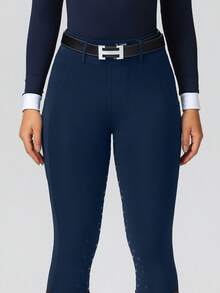 ROYALS MATTINI Women's High Waisted Slim Fit Equestrian Pants With Full Seat Silicone Grip And Convenient Pocket, Professional And Comfortable Riding Tights, Suitable For All Seasons (Belt Not Included) Spring Sports - Navy Blue - View 5