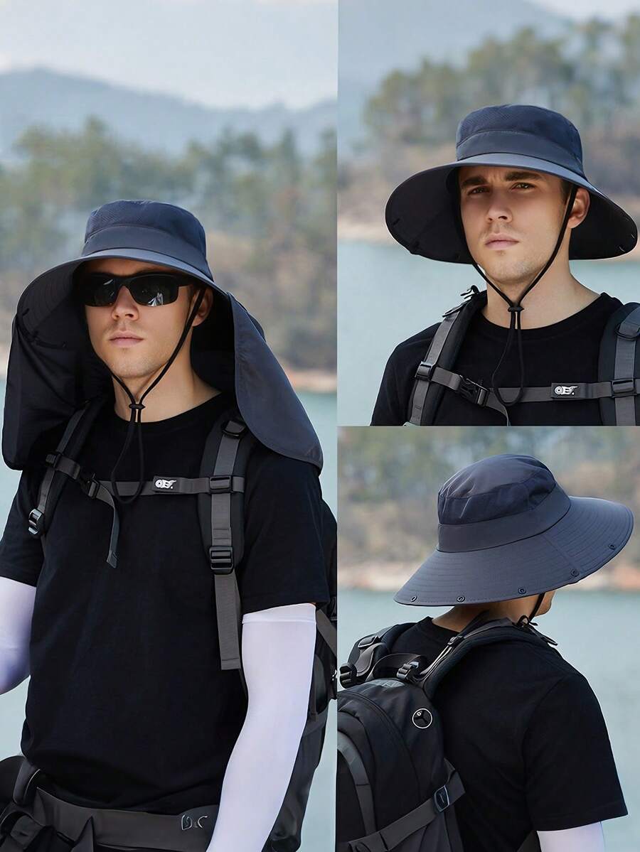 1/2/5pcs Men's Summer Detachable Shawl Outdoor Quick-Dry Waterproof Bucket Hat, Sun Protection Hat For Fishing, Hiking, Hunting, Breathable,Beach,Holiday - A - View 1