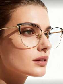 1 Pair Women's Metal Cat Eye Rhinestone Unique Design Shiny Transparent Lens Glasses - Clear - View 8