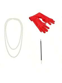 1/4/7pcs Carnival New Black & White Witch Wig, Mask, Gloves, Cigarette Holder, Necklace Set, Fun Cosplay 101 Dalmatians Estella Costume Accessories, Christmas European And American Personalized New In Stock - Multicolor - View 5