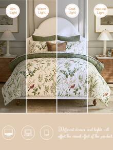 3件套绿色水彩叶子和鸟印花被套套装（1个被套+2个枕套，不含被芯），采用优质涤纶面料，柔软亲肤，适合主卧、客房和其他卧室，四季皆宜，是理想的礼物。 - 彩色 - 查看 9
