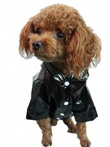 PETS TALE 双面防水狗狗雨衣 - 黄色双层外套，全天候防护 - 黑色 - 查看 4