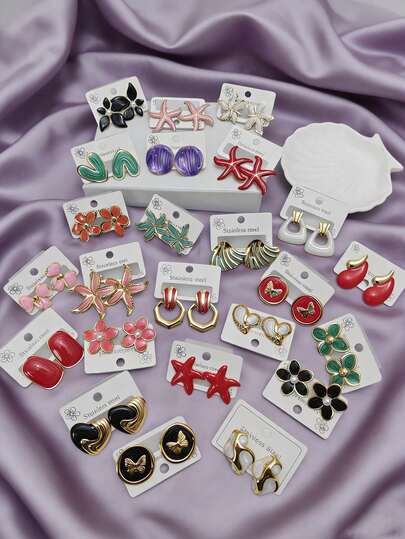 20 Pieces/10 Pairs Mix And Match Retro Palace Style Earring Set – Exquisite And Elegant, With Multiple Styles To Freely Match, Suitable For Women's Daily Wear, Is The Perfect Holiday Gift For Family And Friends