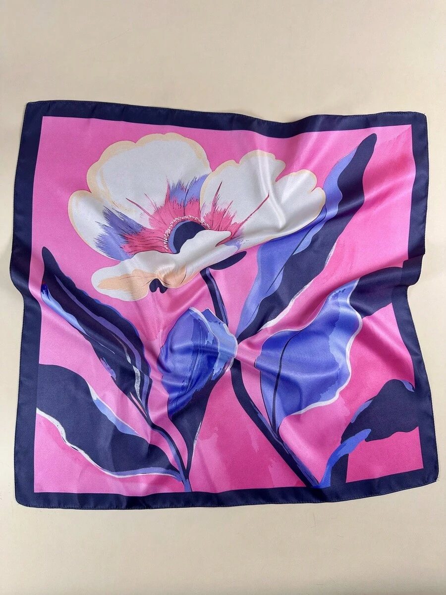 1件装女士印花方巾，优雅领巾头巾，缎面头饰发饰 - 彩色 - 查看 1