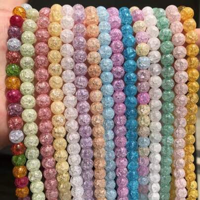 White Snow Cracked Crystal Beads 6/8/10mm Multicolor Round Loose Quartz Crystal Beads For Jewelry Making DIY Bracelet 15inch