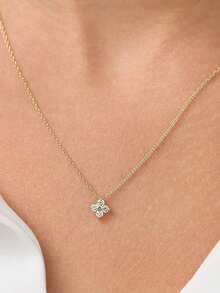 1pc S925 Sterling Silver 14K Gold Plated Clover Flower Pendant Necklace, Minimalist Everyday Versatile Dainty Choker For Women - Gold - View 1