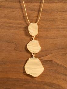1pc Minimalist Flat Metal Chain Alloy Pendant Necklace, Suitable For Women's Daily Wear, Can Be Jewelry Accessory Or Gift, Mother's Day Gift - Gold - View 7