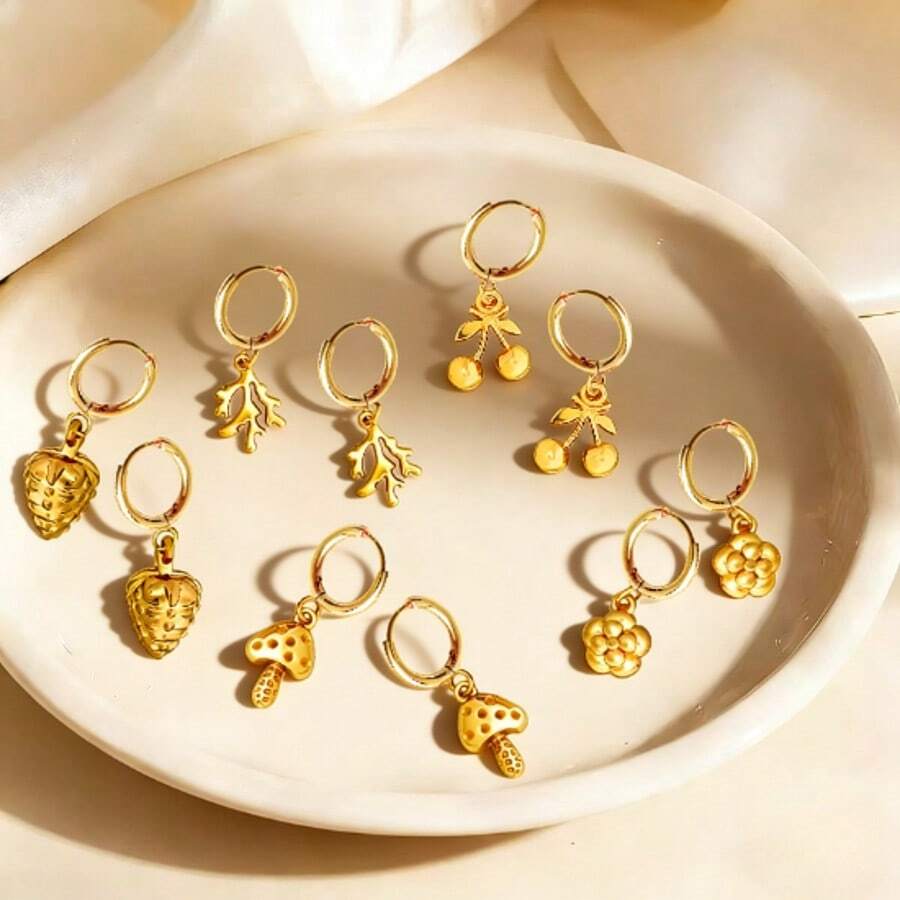 几何耳环，时尚百搭优雅耳环 - 金色 - 查看 1