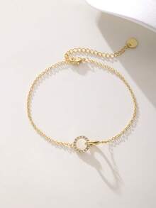 SYMFNY 925 Sterling Silver Interlocking Circle Bracelet, Gold Linked Double Ring Bracelet With Zirconia, Minimalist Eternity Jewelry, Gift For Her - Bracelet - View 2